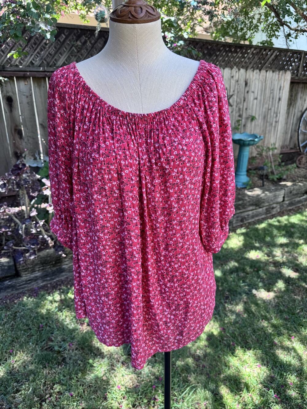 Gap Dixie Dainty Prairie Floral Print Blouse Women's XL Red Pink White